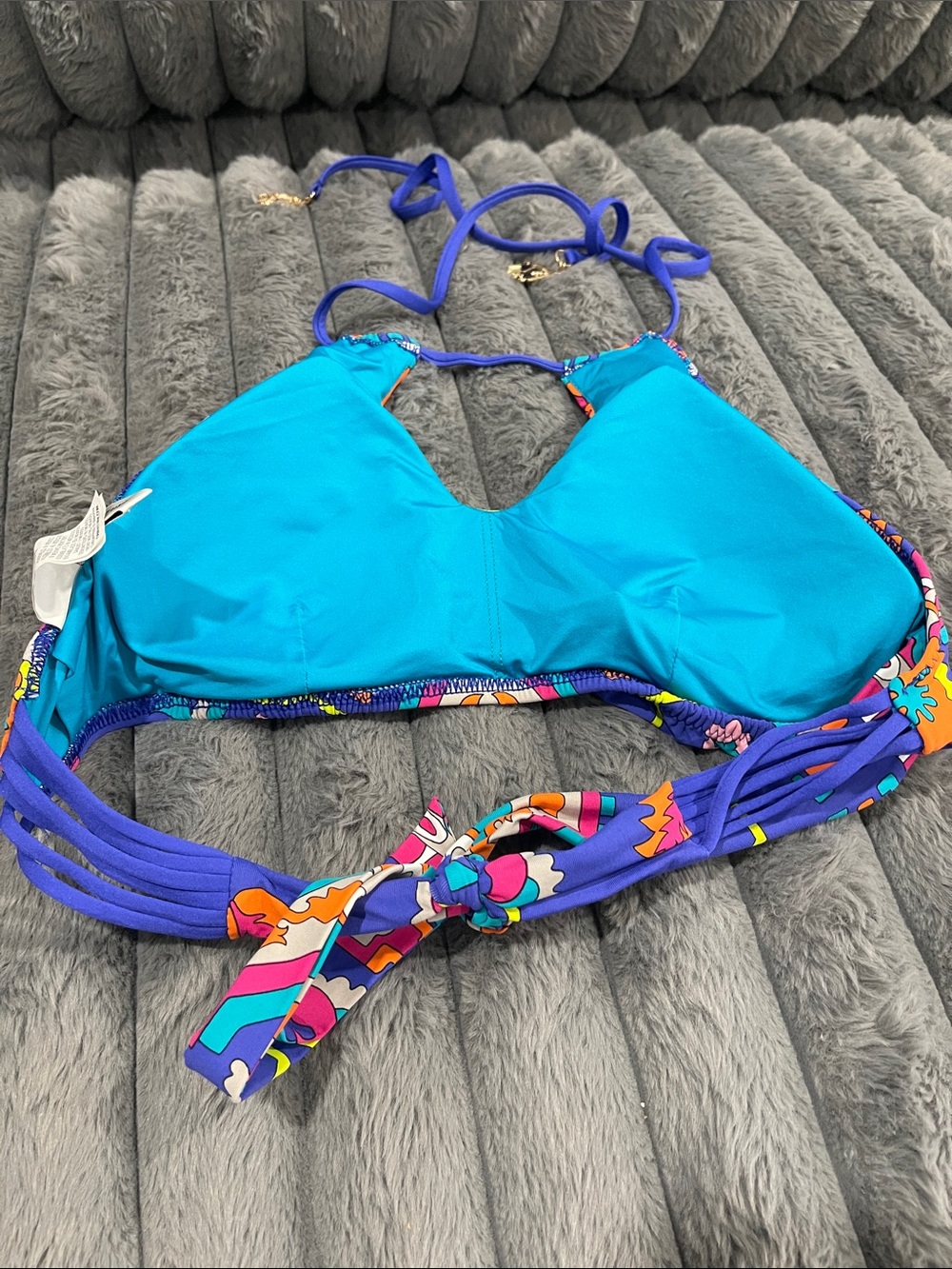 Trina Turk Vibrant Floral Tie-Halter Bikini — Blue, Orange & Purple - Picture 3 of 7
